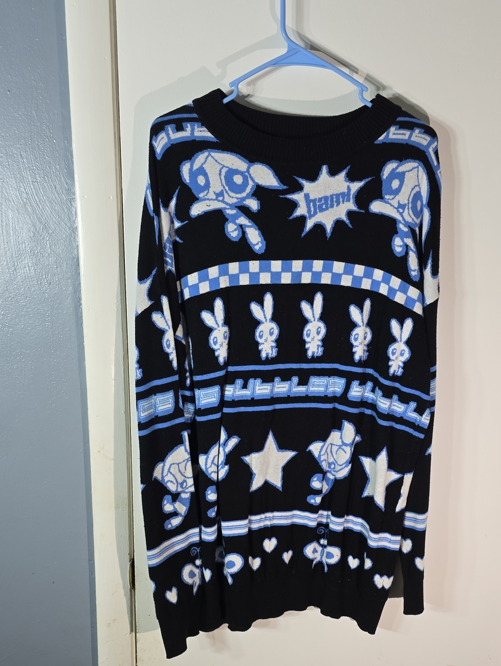 Dolls Kill Pink & Light Blue Powerpuff Logo Knit Sweater